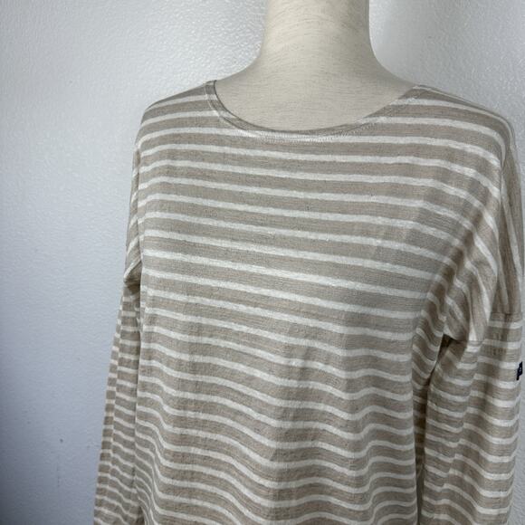 Jenni Kayne Saint James Top Women Small Oatmeal Striped Linen Rue Tee Preppy - Picture 7 of 16